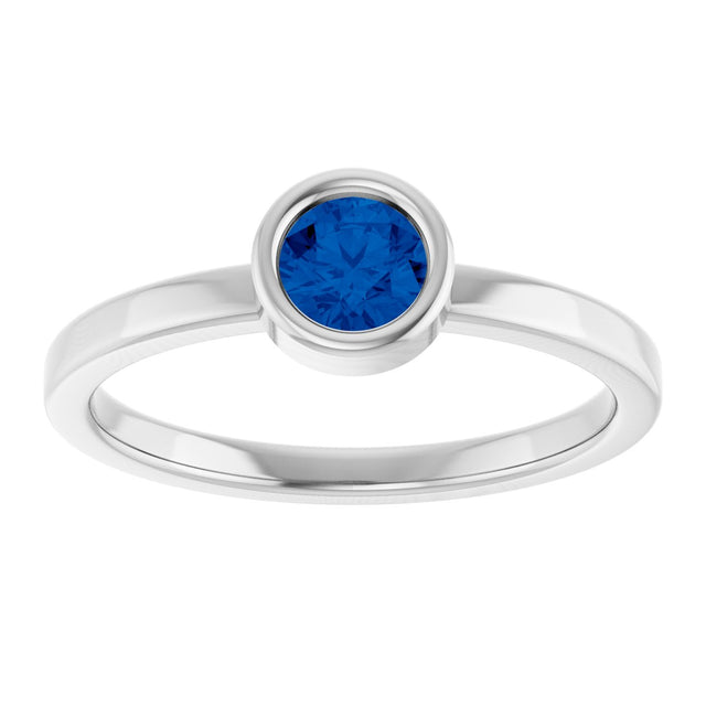 14K Gold Round Lab-Grown Blue Sapphire Bezel-Set Solitaire Ring - White Gold - view 8