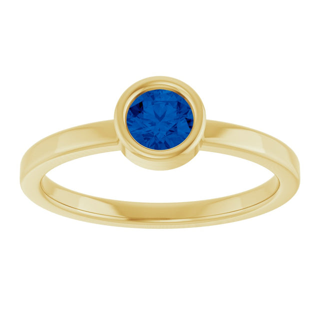 14K Gold Round Natural Blue Sapphire Bezel-Set Solitaire Ring - Yellow Gold - view 8