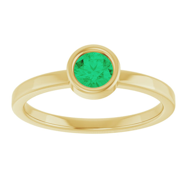 14K Gold Round Natural Emerald Bezel-Set Solitaire Ring - Yellow Gold - view 8