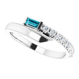 14K Gold Straight Baguette Natural London Blue Topaz & Natural Diamond Bypass Ring – 4x2mm - White Gold - view 5