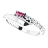 14K Gold Straight Baguette Natural Pink Sapphire & Natural Diamond Bypass Ring – 4x2mm - White Gold - view 5