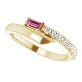 14K Gold Straight Baguette Natural Pink Sapphire & Natural Diamond Bypass Ring – 4x2mm - Yellow Gold - view 5