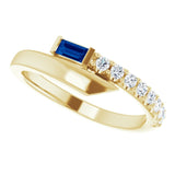 14K Gold Straight Baguette Natural Blue Sapphire & Natural Diamond Bypass Ring – 4x2mm - Yellow Gold - view 5