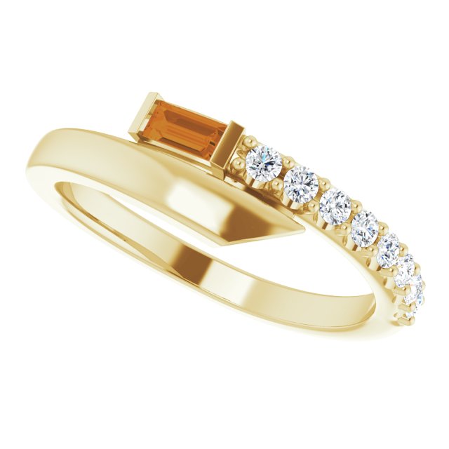 14K Gold Straight Baguette Natural Citrine & Natural Diamond Bypass Ring - Yellow Gold - view 5