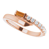 14K Gold Straight Baguette Natural Citrine & Natural Diamond Bypass Ring - Rose Gold - view 5