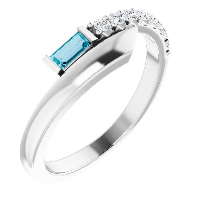 Platinum Straight Baguette Natural London Blue Topaz & Natural Diamond Bypass Ring – 4x2mm
