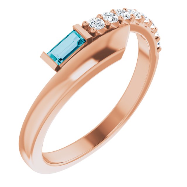 14K Gold Straight Baguette Natural London Blue Topaz & Natural Diamond Bypass Ring – 4x2mm - Rose Gold