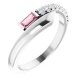 14K Gold Straight Baguette Natural Pink Sapphire & Natural Diamond Bypass Ring – 4x2mm - White Gold