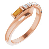 14K Gold Straight Baguette Natural Citrine & Natural Diamond Bypass Ring - Rose Gold