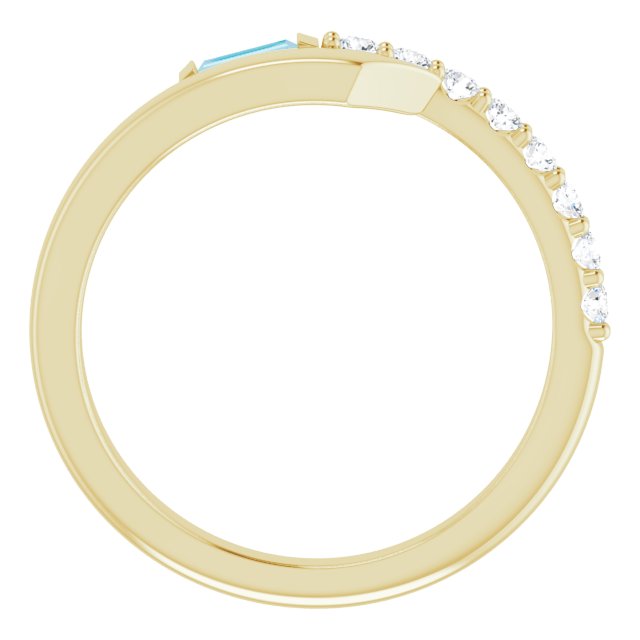 14K Gold Straight Baguette Natural London Blue Topaz & Natural Diamond Bypass Ring – 4x2mm - Yellow Gold - view 2