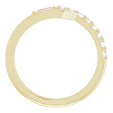 14K Gold Straight Baguette Natural Pink Sapphire & Natural Diamond Bypass Ring – 4x2mm - Yellow Gold - view 2