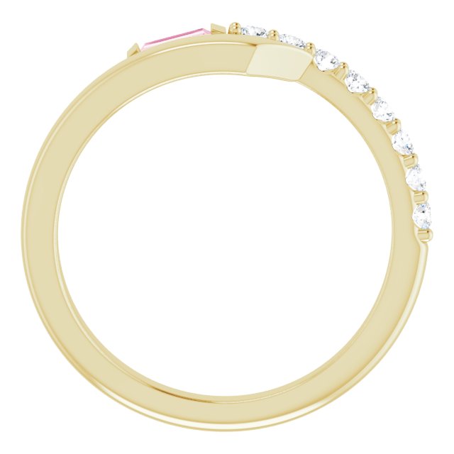 14K Gold Straight Baguette Natural Pink Sapphire & Natural Diamond Bypass Ring – 4x2mm - Yellow Gold - view 2