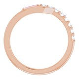 14K Gold Straight Baguette Natural Pink Sapphire & Natural Diamond Bypass Ring – 4x2mm - Rose Gold - view 2
