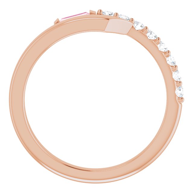 14K Gold Straight Baguette Natural Pink Sapphire & Natural Diamond Bypass Ring – 4x2mm - Rose Gold - view 2