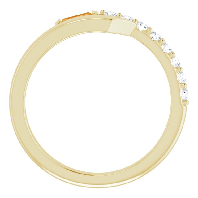 14K Gold Straight Baguette Natural Citrine & Natural Diamond Bypass Ring - Yellow Gold - view 2