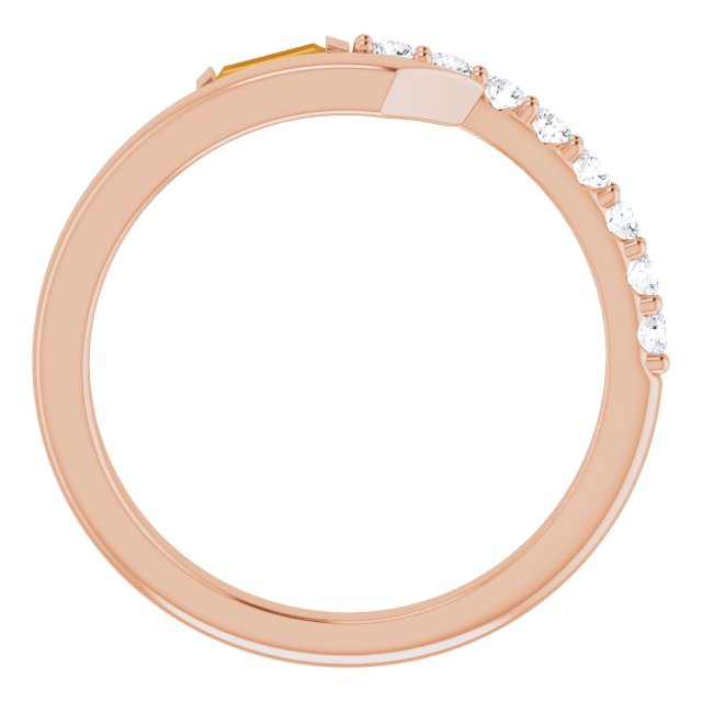14K Gold Straight Baguette Natural Citrine & Natural Diamond Bypass Ring - Rose Gold - view 2