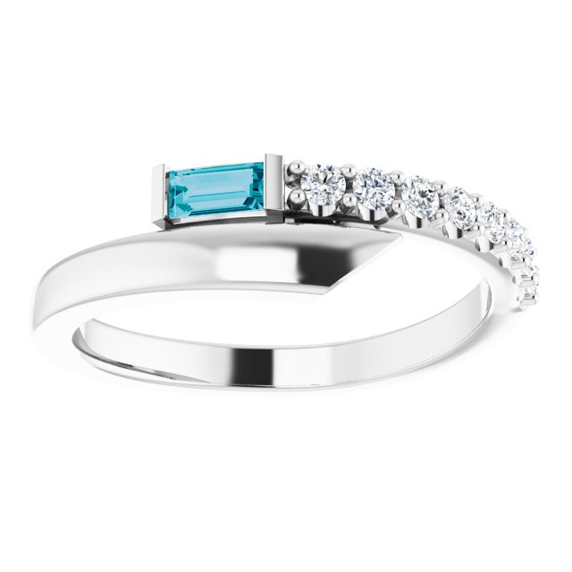 14K Gold Straight Baguette Natural London Blue Topaz & Natural Diamond Bypass Ring – 4x2mm - White Gold - view 3