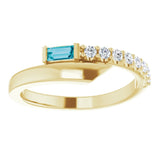 14K Gold Straight Baguette Natural London Blue Topaz & Natural Diamond Bypass Ring – 4x2mm - Yellow Gold - view 3