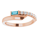 14K Gold Straight Baguette Natural London Blue Topaz & Natural Diamond Bypass Ring – 4x2mm - Rose Gold - view 3