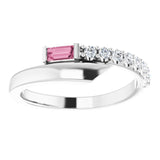 Platinum Straight Baguette Natural Pink Sapphire & Natural Diamond Bypass Ring – 4x2mm - view 3