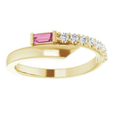 14K Gold Straight Baguette Natural Pink Sapphire & Natural Diamond Bypass Ring – 4x2mm - Yellow Gold - view 3