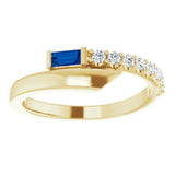 14K Gold Straight Baguette Natural Blue Sapphire & Natural Diamond Bypass Ring – 4x2mm - Yellow Gold - view 3