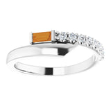 14K Gold Straight Baguette Natural Citrine & Natural Diamond Bypass Ring - White Gold - view 3