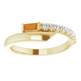14K Gold Straight Baguette Natural Citrine & Natural Diamond Bypass Ring - Yellow Gold - view 3