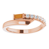 14K Gold Straight Baguette Natural Citrine & Natural Diamond Bypass Ring - Rose Gold - view 3
