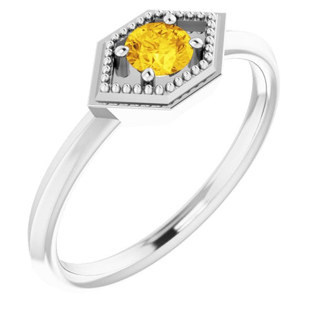 14K Gold Round Natural Yellow Sapphire Geometric Ring - White Gold