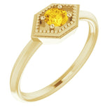 14K Gold Round Natural Yellow Sapphire Geometric Ring - Yellow Gold