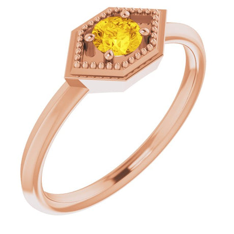 14K Gold Round Natural Yellow Sapphire Geometric Ring - Rose Gold