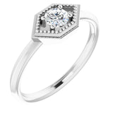 14K Gold Round Natural White Sapphire Geometric Ring - White Gold