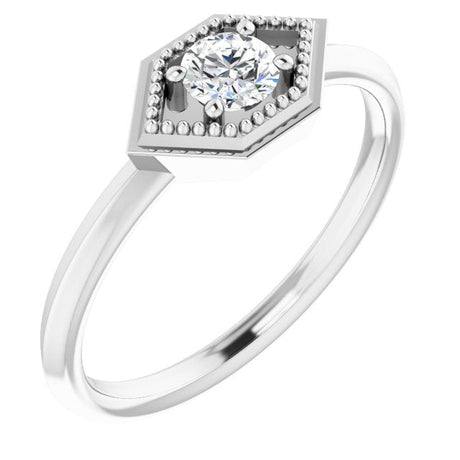 14K Gold Round Natural White Sapphire Geometric Ring - White Gold