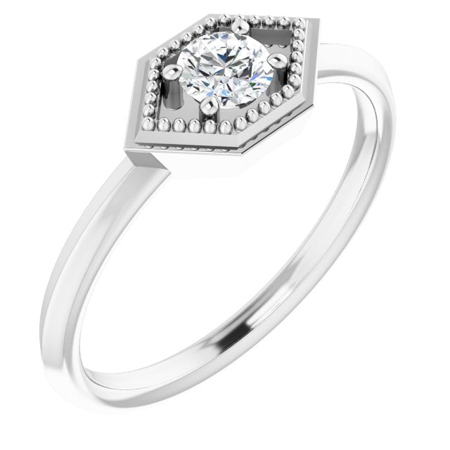 Platinum Round Natural White Sapphire Geometric Ring