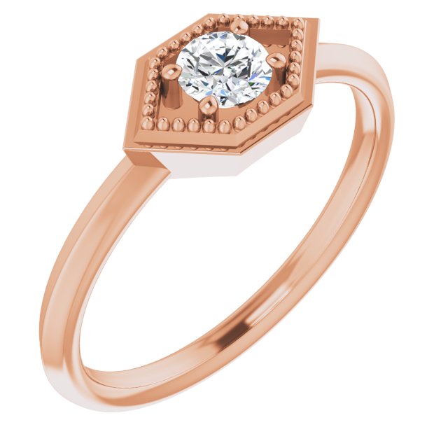 14K Gold Round Natural White Sapphire Geometric Ring - Rose Gold