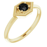 14K Gold Round Natural Black Onyx Geometric Ring - Yellow Gold