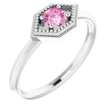 14K Gold Round Natural Pink Sapphire Geometric Ring - White Gold