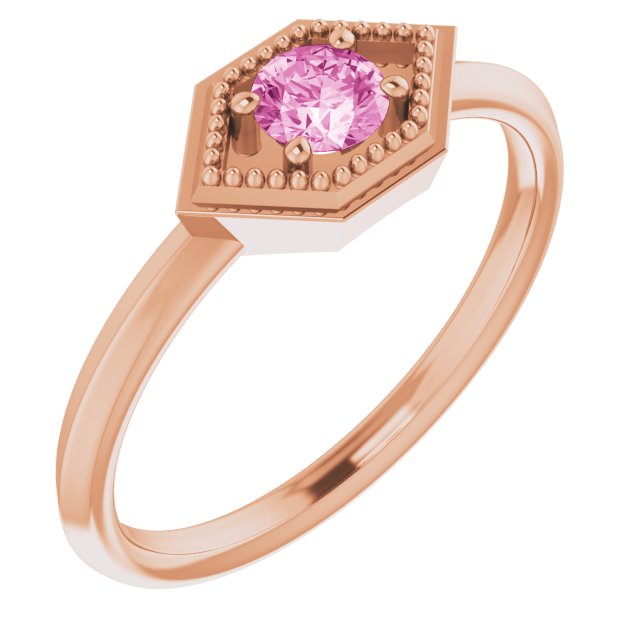 14K Gold Round Natural Pink Sapphire Geometric Ring - Rose Gold