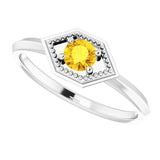 14K Gold Round Natural Yellow Sapphire Geometric Ring - White Gold - view 5
