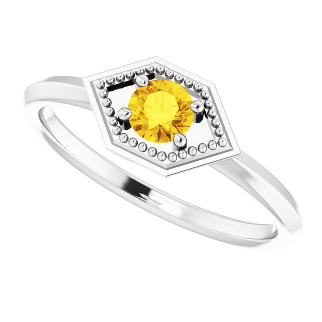 Platinum Round Natural Yellow Sapphire Geometric Ring - view 5