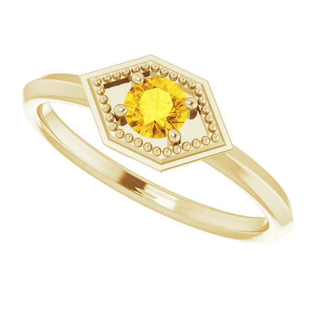14K Gold Round Natural Yellow Sapphire Geometric Ring - Yellow Gold - view 5