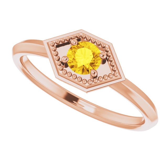 14K Gold Round Natural Yellow Sapphire Geometric Ring - Rose Gold - view 5