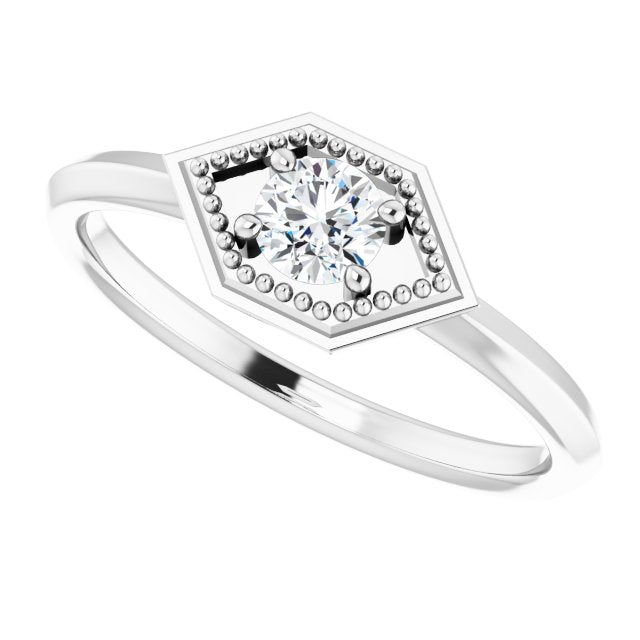 Platinum Round Natural White Sapphire Geometric Ring - view 5