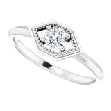 14K Gold Round Natural White Sapphire Geometric Ring - White Gold - view 5