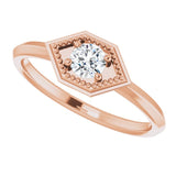 14K Gold Round Natural White Sapphire Geometric Ring - Rose Gold - view 5