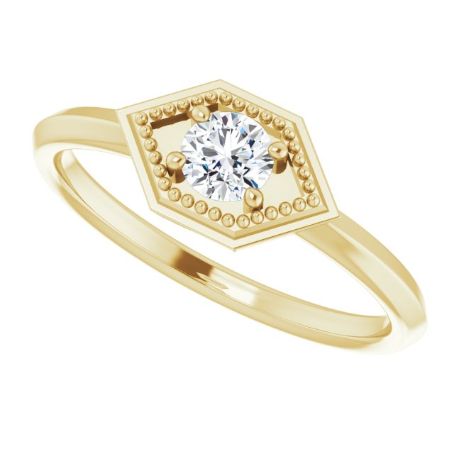 14K Gold Round Natural White Sapphire Geometric Ring - Yellow Gold - view 5