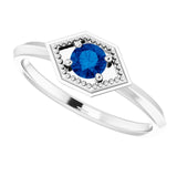 Platinum Round Natural Blue Sapphire Geometric Ring - view 5