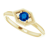 14K Gold Round Natural Blue Sapphire Geometric Ring - Yellow Gold - view 5