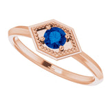 14K Gold Round Natural Blue Sapphire Geometric Ring - Rose Gold - view 5
